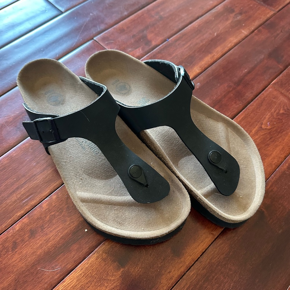 Papillio Black and Tan Comfort Sandals with Adjustable Buckle